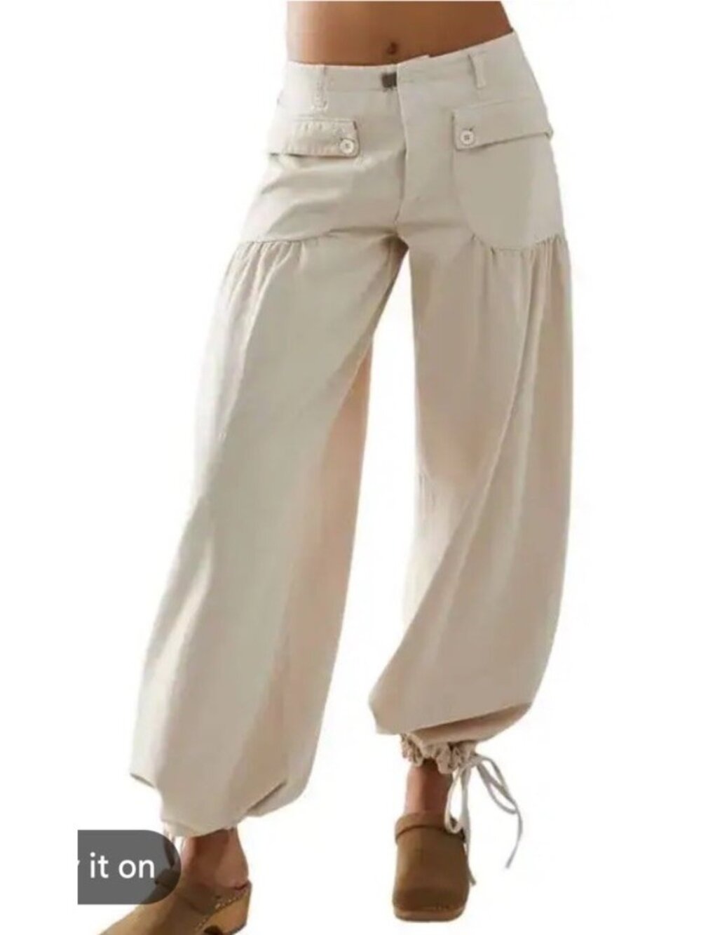 Free People Lotus Parachute Pants Almond Milk Boho Denim Pants Size 30.    H